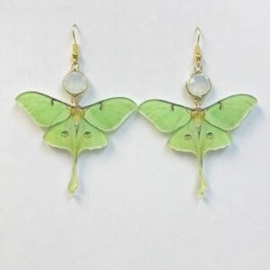 Acrylic Luna Moth With OPAL Stone Earrings