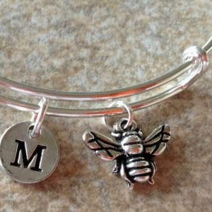 Bee  Charm Personalized Initial  Bangle