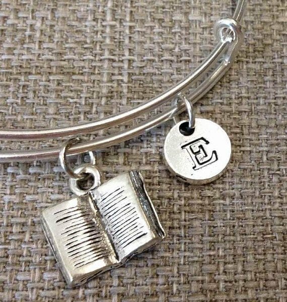 book journalist bangle bracelet initial