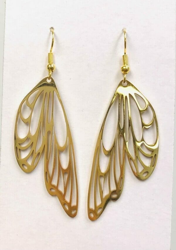 Butterfly_wing_earring Gold Butterfly Wing Moon Phase Earrings, Dragonfly Wing Fantasy Earrings