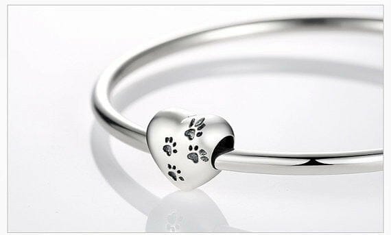 Dog_Paw_on_Heart 925 Sterling Silver Dog Paw Charm, Pandora Charm, Fits Pandora Bracelets