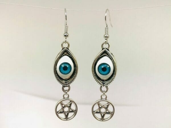 EvilEyePentagrameEarrings Pentagram Evil Eye Earrings Protection