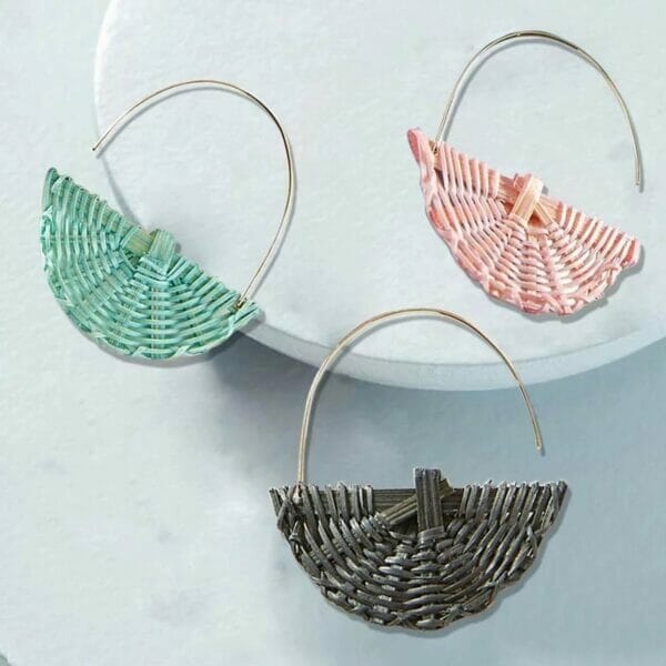 Fan Shape Woven Wicker Hoop Earrings