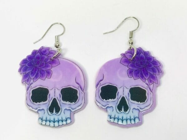 Goth_Spooky_skull_earrings Fantasy flower Skull Earrings