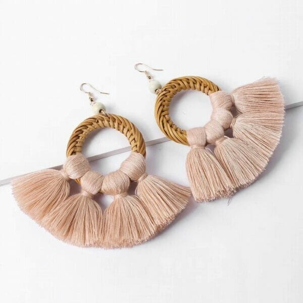 Rattan Chandelier Tassel Earrings