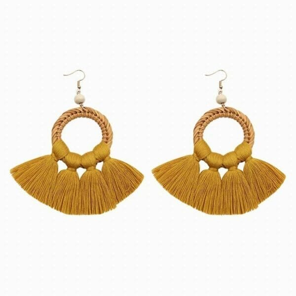 Rattan Chandelier Tassel Earrings