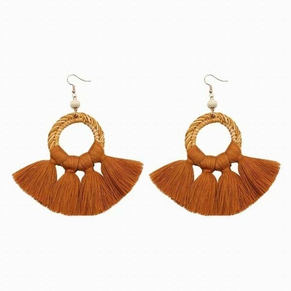 Rattan Chandelier Tassel Earrings