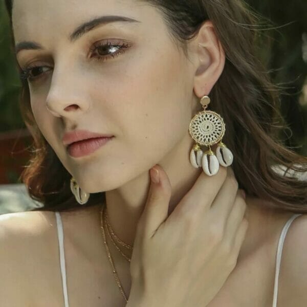 Rattan Chandelier Tassel Seashell Earrings