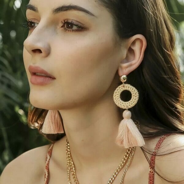 Rattan Chandelier Tassel Seashell Earrings