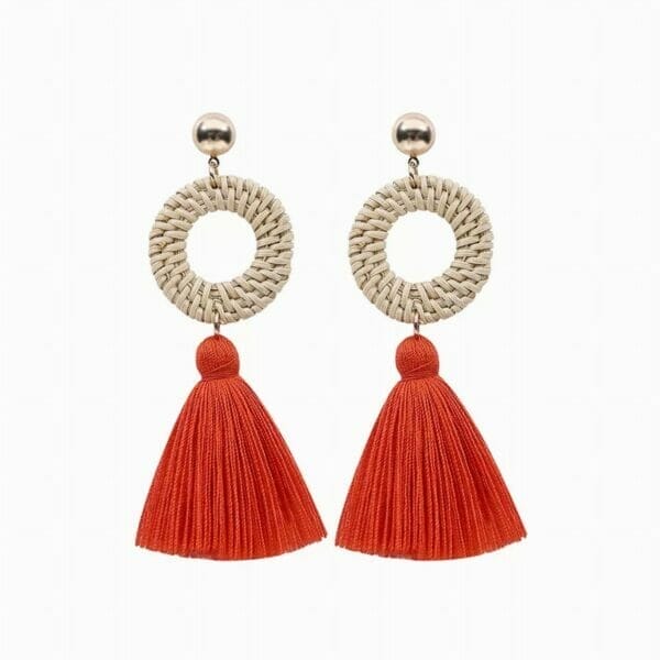 Rattan Chandelier Tassel Seashell Earrings