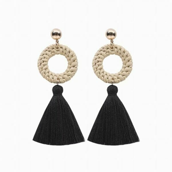 Rattan Chandelier Tassel Seashell Earrings