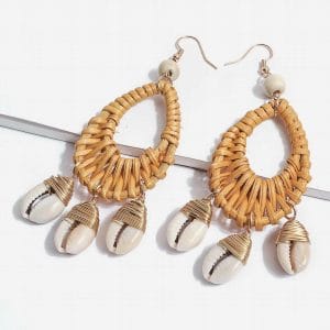 Rattan Chandelier Tassel Seashell Earrings