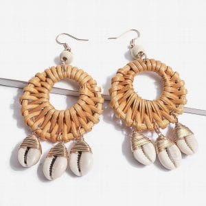 Rattan Chandelier Tassel Seashell Earrings