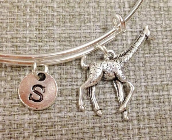 IMG_1559 Giraffe Initial Bangle Personalized Jewelry, zoo jewelry