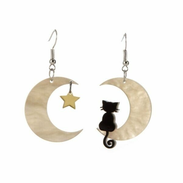 Cat sit in the Moon Earrings