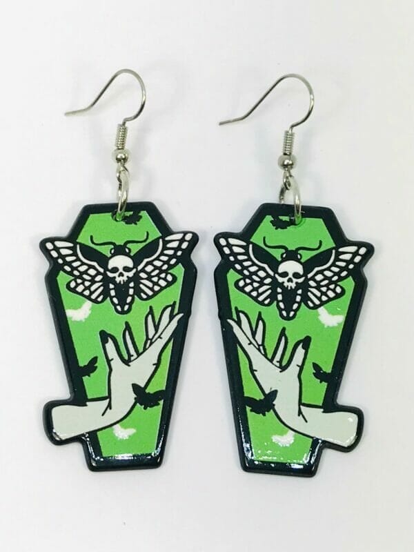 IMG_4252 Moth Coffin Acrylic Earrings Halloween