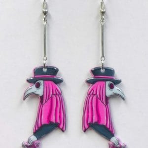 Pink Acrylic Dr. Plague Horror Spooky Earrings Halloween