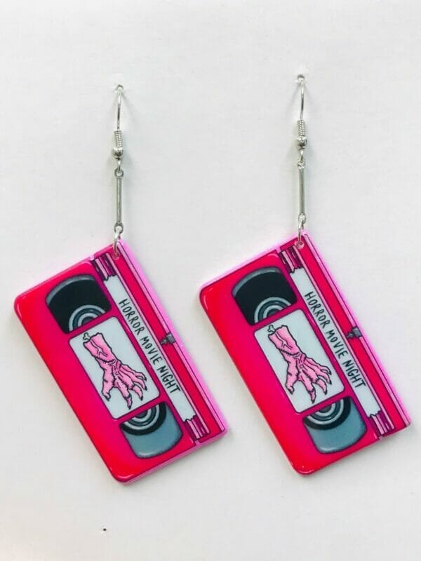 IMG_4377 Red Acrylic Spooky Horrid Movie Night Earrings Halloween