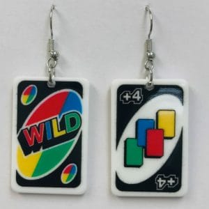 Uno Game +4 Wild Mini Card Game Earrings