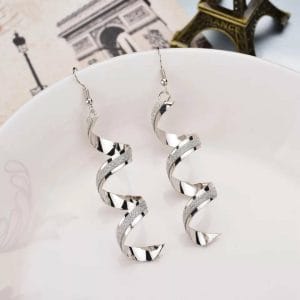 IMG_4855 Silver Swirl Spiral Dangling long Earrings