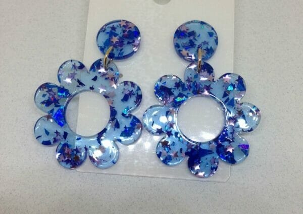 Blue Acrylic Flower Hippy Earrings