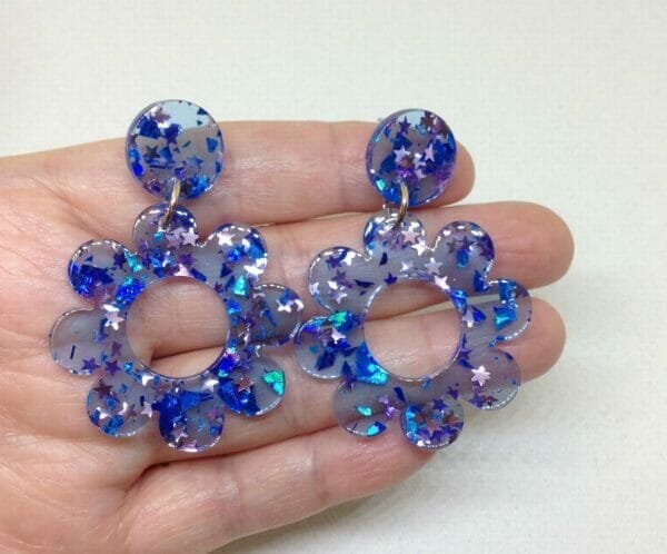 Blue Acrylic Flower Hippy Earrings