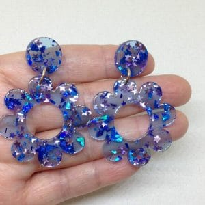 Blue Acrylic Flower Hippy Earrings