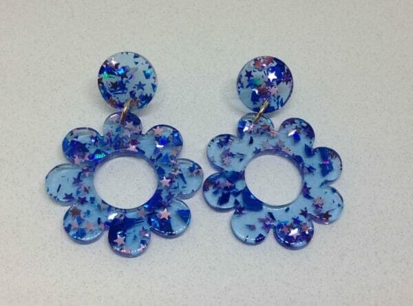 Blue Acrylic Flower Hippy Earrings