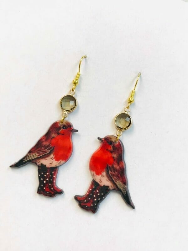IMG_5838 Red Bird Earrings, Red Robbin Wearing Boots Earrings