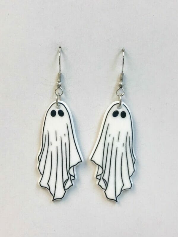 IMG_6061 White Ghost Halloween Acrylic Earrings