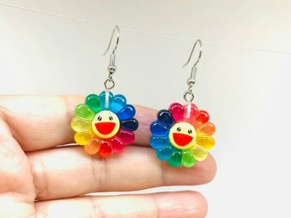 IMG_8241 Smiling Face Sun Flower Earrings, Hippie Earrings