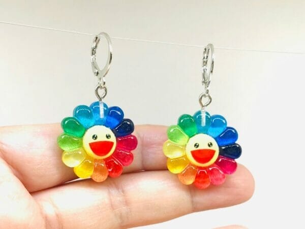 IMG_8243 Smiling Face Sun Flower Earrings, Hippie Earrings