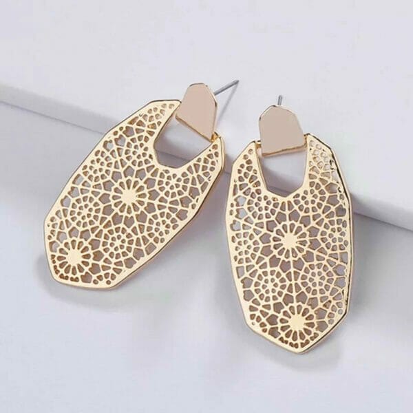 Fancy Embossing Flower Gold Earrings