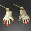 Red Finger Nail Novelty Earrings, Hand Earrings, Huggie Earrings