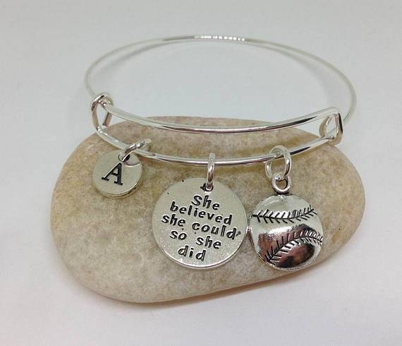 Initial_bangle_Baseball_Softball_636bf1be-d83b-4adc-9cf7-330507b88203 Softball Charm Bangle Bracelet, Baseball Bracelet, Coach Gift