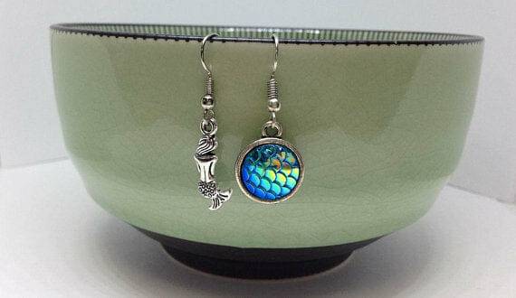 Mermaid_In_Blue_Ocean_Earrings Mermaid Charm Earrings
