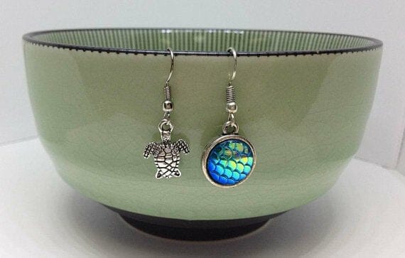 Mermaid_With_Blue_Ocean_Earrings Mermaid Charm Earrings