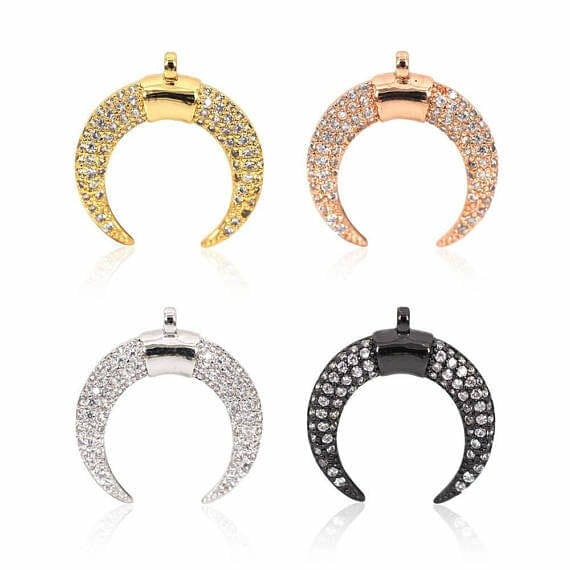 Micro Pave CZ Zirconia Crescent Moon Pendant
