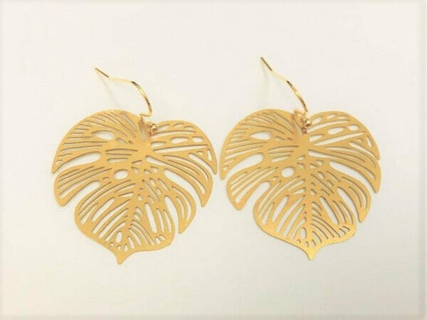 MonsteraLeafGoldEarrings Monstera Leaf Earrings