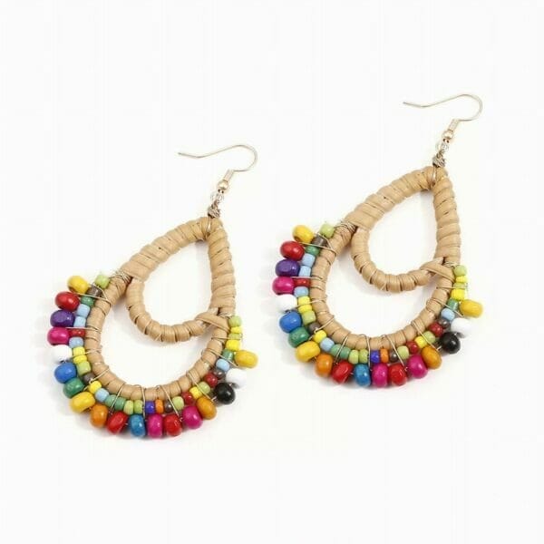 Rattan_Woven_Beaded_Teardrop_Earring Rattan Woven Beaded Teardrop Earrings