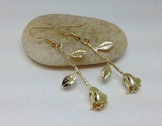 Rose_Earring_P1_GD Red Rose Jewelry, Rose Earrings