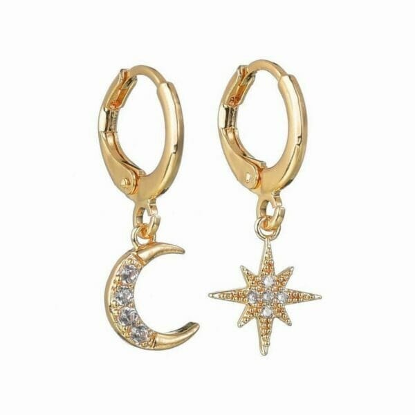 StarandMoonGoldCZEarringsWholesale Northern Star Earrings Huggie