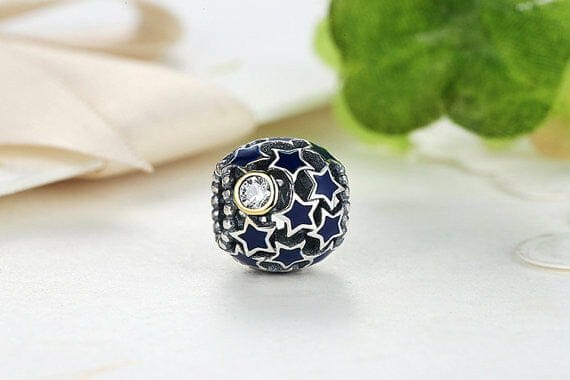 925 Sterling Silver Blue CZ Starry Night Charm, Pandora Charm, Fits Pandora Bracelets