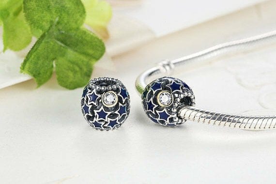 925 Sterling Silver Blue CZ Starry Night Charm, Pandora Charm, Fits Pandora Bracelets