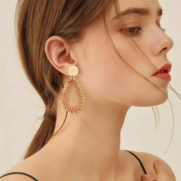 Tear_Drop_Basket_weave_earrings Geometric Tear Drop rattan Earring