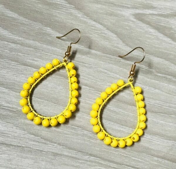 Tear_Drop_Geometric_Beads_Earrings Yellow Tear Drop Woven Earrings