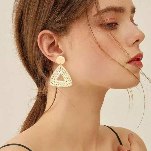 Triangle_hoop_weaving_earring Rattan Triangle Woven Wicker Hoop Earrings