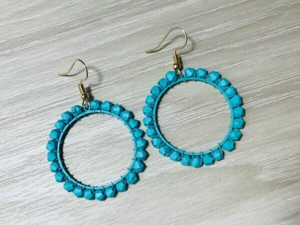 Turquoise_circle_woven_bead_earring Turquoise Circle Woven Hoop Earrings