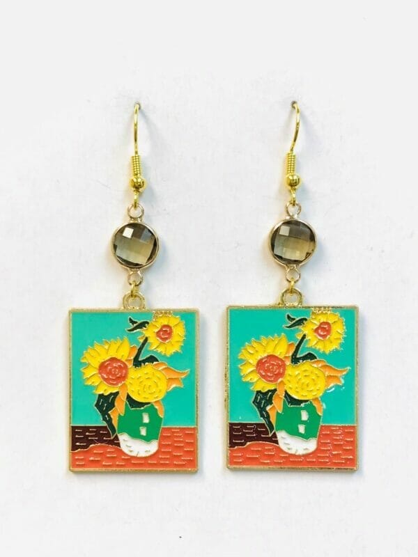Van_Gogh_Sunflowers_painting_earrings_29085b24-75ff-49c6-874d-424be5fb97ad Van Gogh Sunflower Painting Dangle Earrings