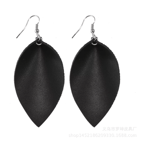 blackleatherleafearrings Leather Dangle Leaf Earrings